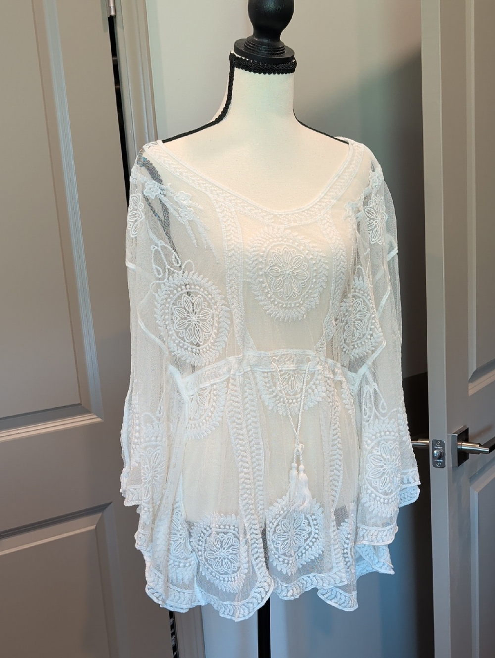 White Embroidered Boho Tunic Top